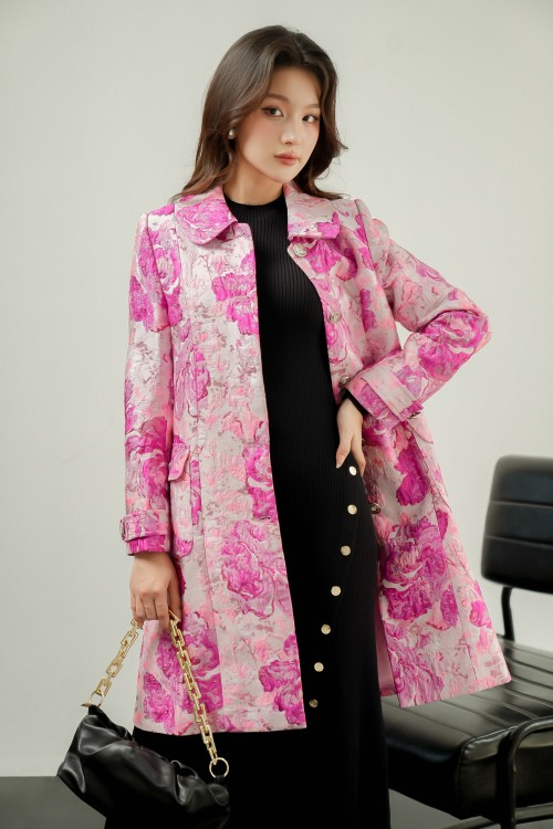 Sixdo Murrey Floral Long Brocade Coat (Áo khoác)